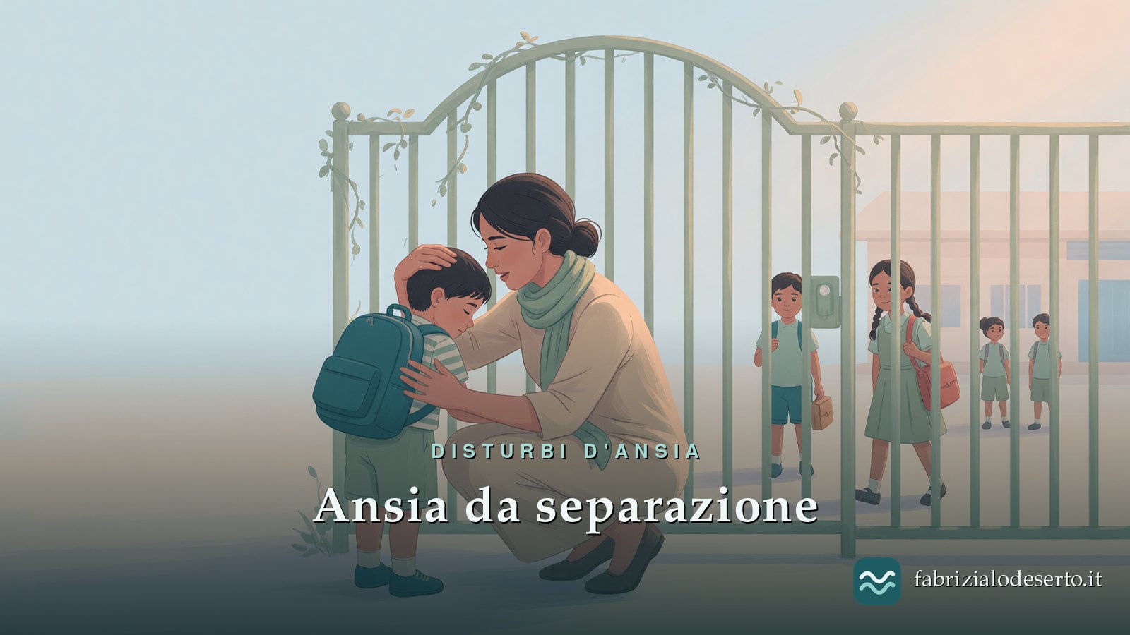 Bambino che abbraccia la mamma davanti alla scuola: l'ansia da separazione
