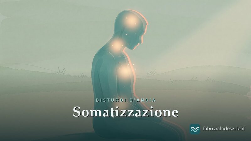 Sagoma di una persona con aree luminose sul corpo che rappresentano la somatizzazione dell'ansia