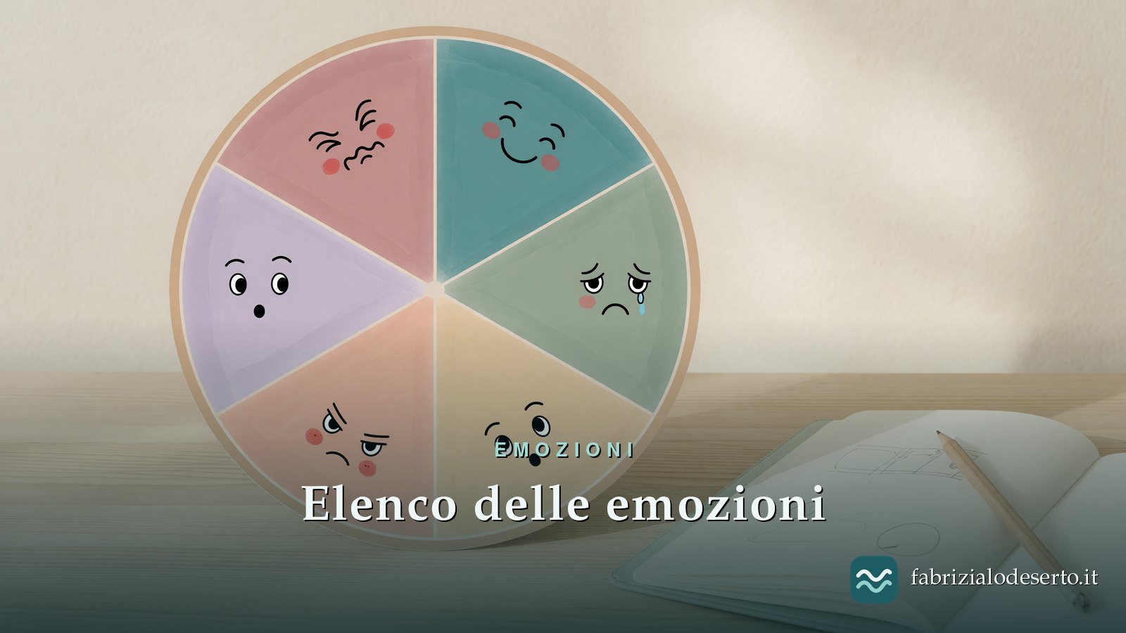 Ruota colorata con volti che illustra un elenco delle emozioni di base
