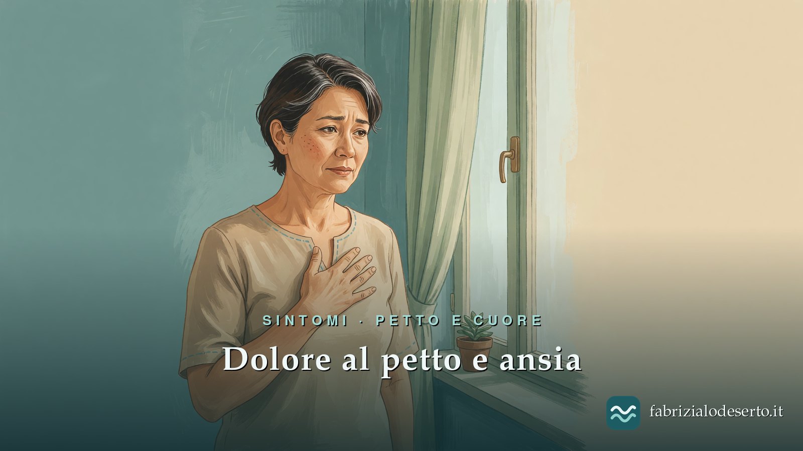 Donna con la mano sullo sterno che valuta un dolore al petto legato all'ansia