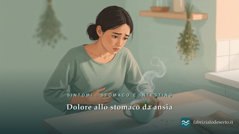 Donna con la mano sulla parte alta dell'addome per un dolore allo stomaco da ansia