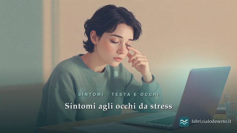 Giovane stanco alla scrivania che si tocca un occhio: sintomi agli occhi legati allo stress