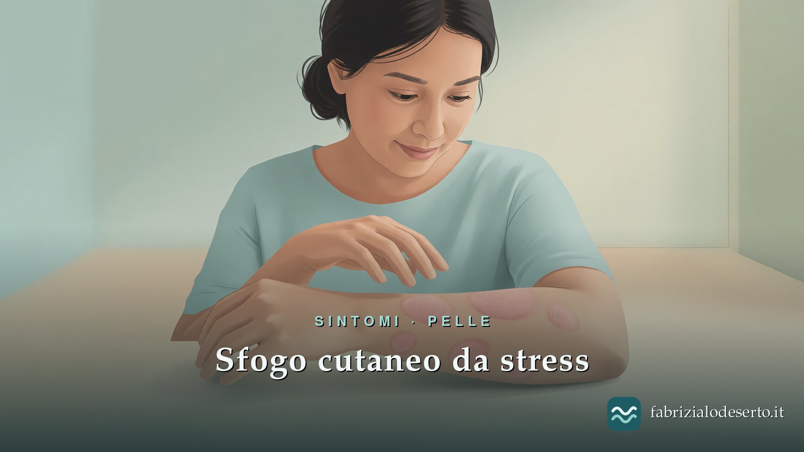 Donna che osserva sull'avambraccio uno sfogo cutaneo da stress con piccole chiazze rosse